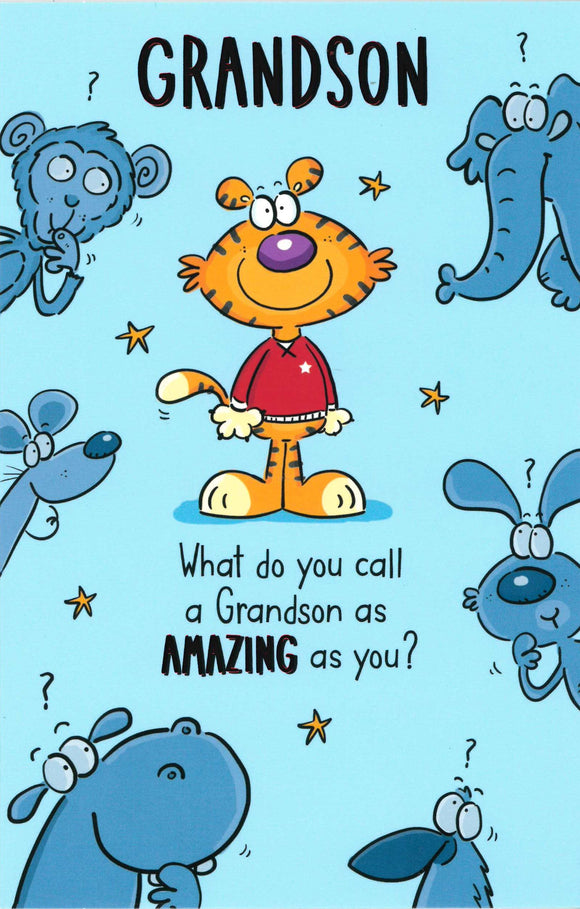 BIRTHDAY CARD GRANDSON CARTOON TIGER