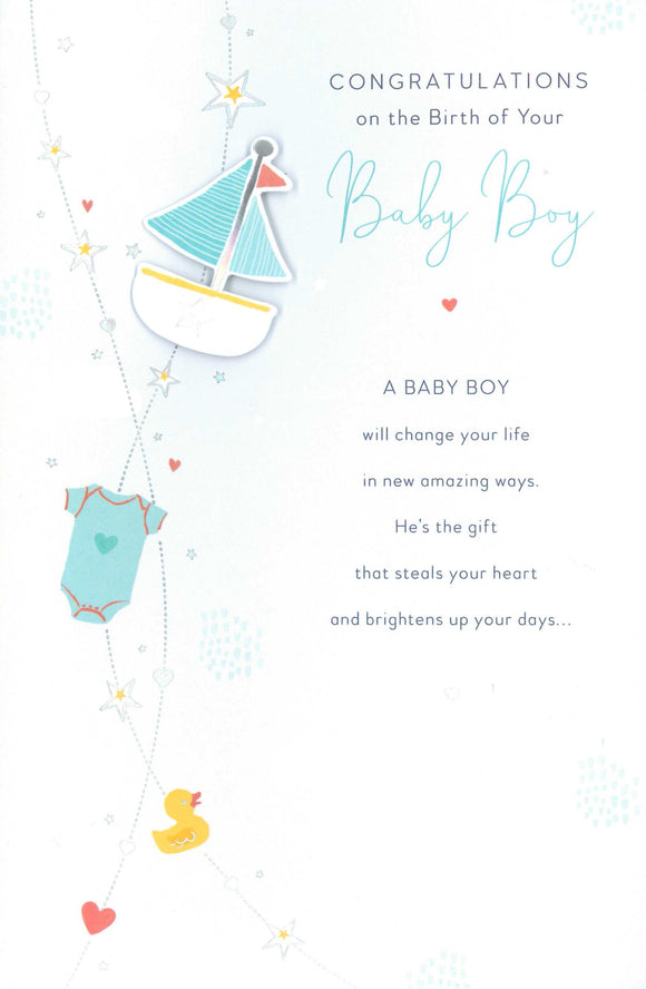NEW BABY CARD BOY SAILBOAT CONGRATULATIONS