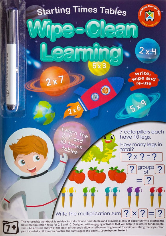 LCBF STARTING TIMES TABLES WIPE CLEAN LEARNING BOOK WITH MARKER