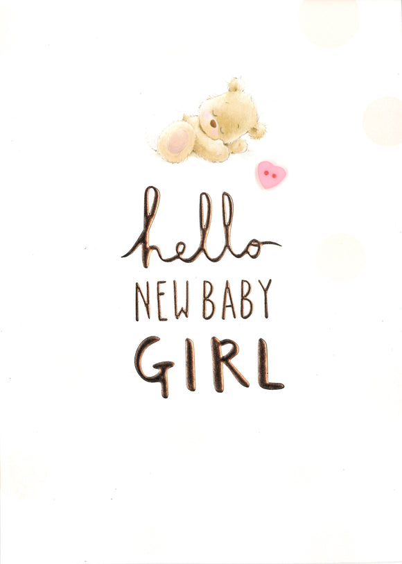 NEW BABY CARD GIRL HELLO BEAR SLEEPING