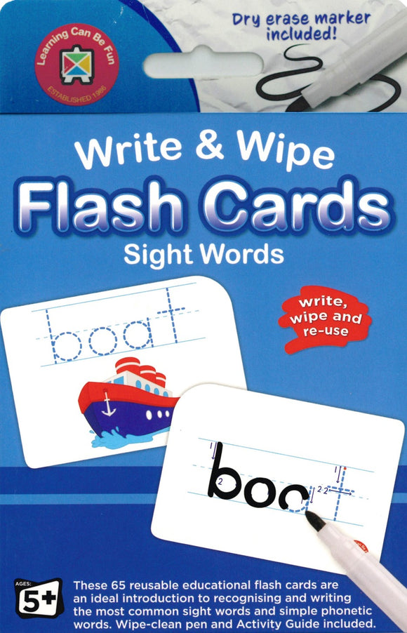 WRITE & WIPE SIGHT WORDS FLASHCARDS WITH MARKER