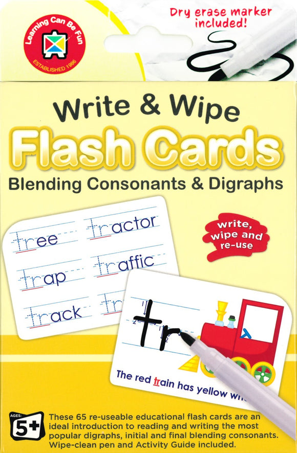 WRITE & WIPE BLENDING CONSONANTS & DIGRAPHS FLASHCARDS WITH MARKER