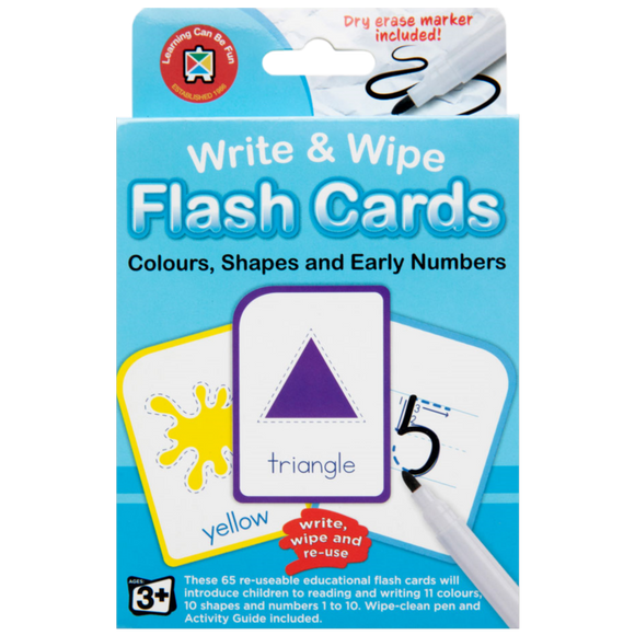 WRITE & WIPE COLOUR, SHAPES & EARLY NUMBERS FLASHCARDS WITH MARKER