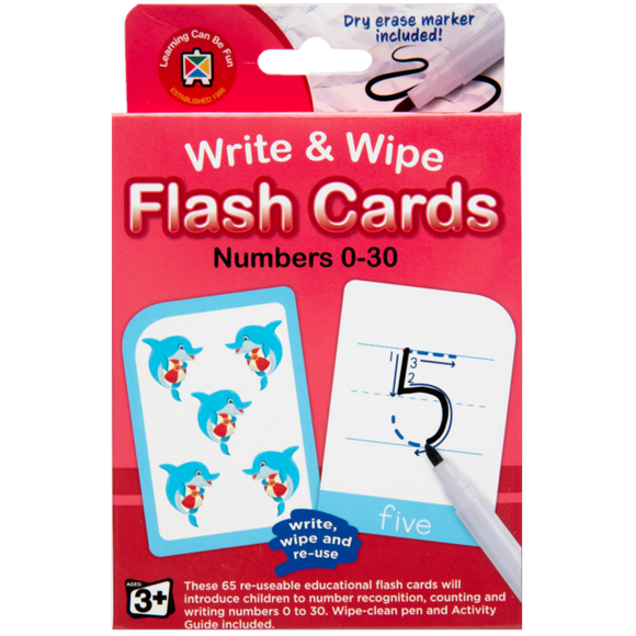WRITE & WIPE NUMBERS 0-30 FLASHCARDS WITH MARKER