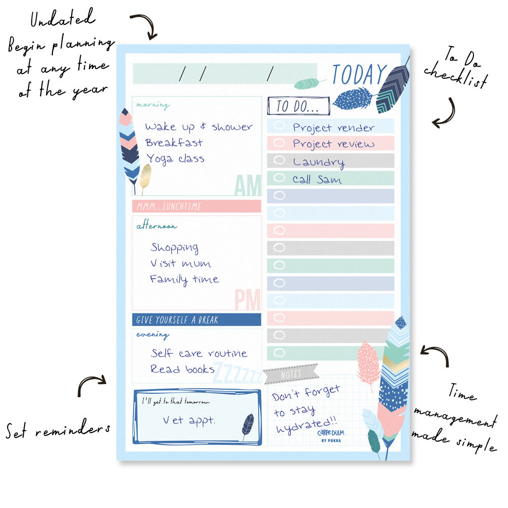 CARPE DIEM FEATHERS DAILY PLANNER PAD
