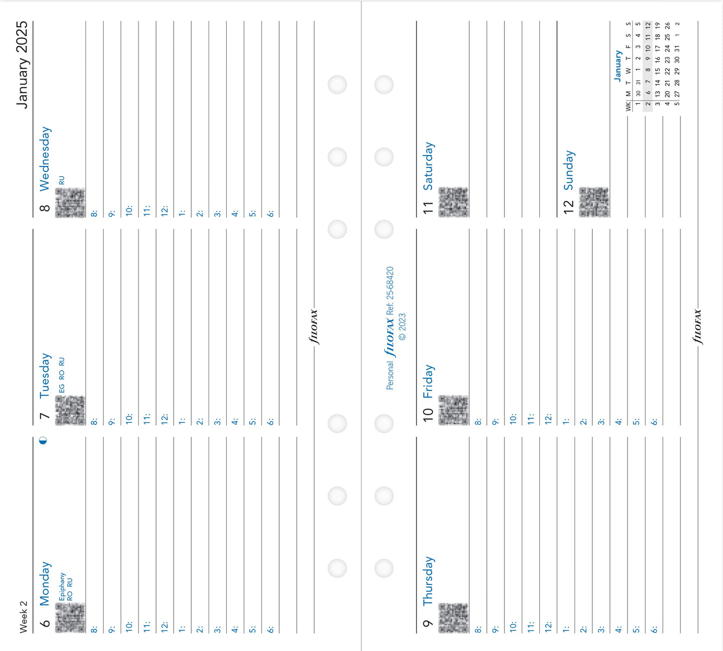 2025 FILOFAX PERSONAL REFILL LANDSCAPE WEEK-TO-VIEW WITH APPOINTMENTS