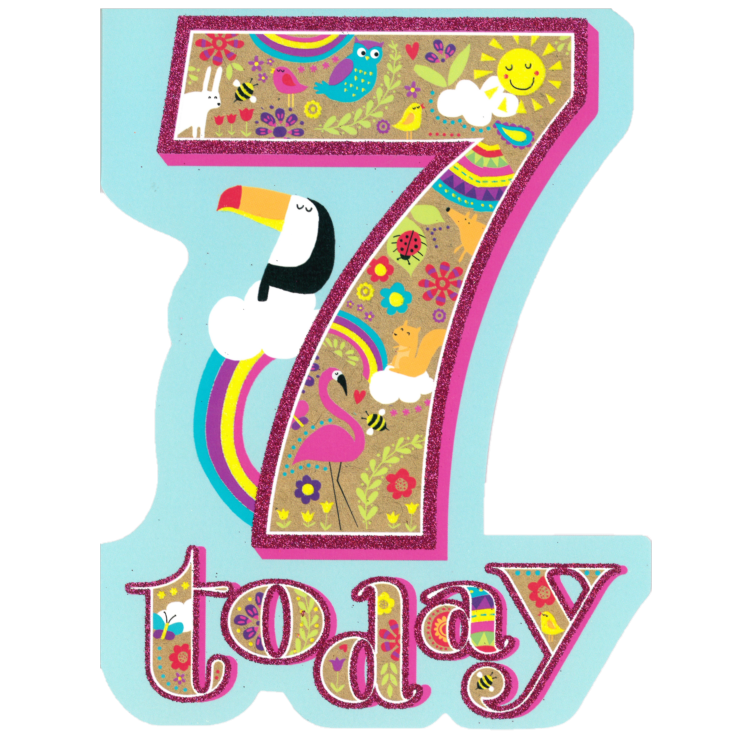 BIRTHDAY CARD 7TH TOUCAN ON RAINBOW