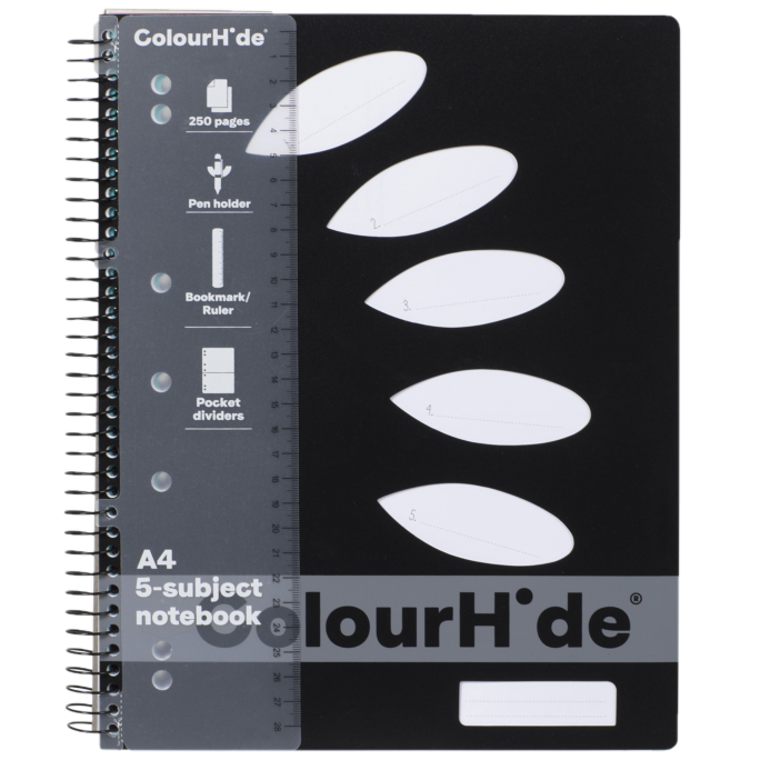 COLOURHIDE 5-SUBJECT A4 NOTEBOOK - BLACK