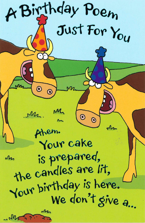 BIRTHDAY CARD COWS A POEM JUST FOR YOU