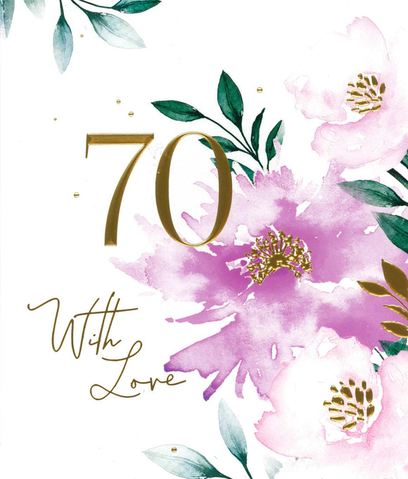 BIRTHDAY CARD 70TH PINK FLOWERS