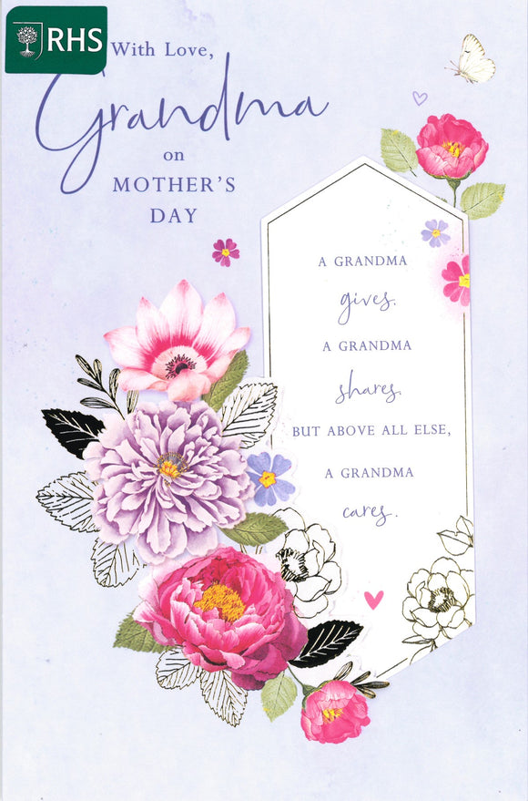 MOTHERS DAY CARD GRANDMA RHS FLORAL BOOKMARK