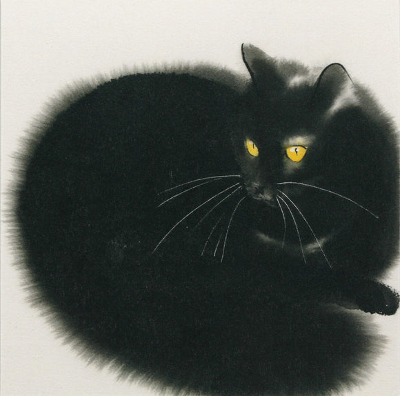 BLANK CARD BLACK CAT WATERCOLOUR