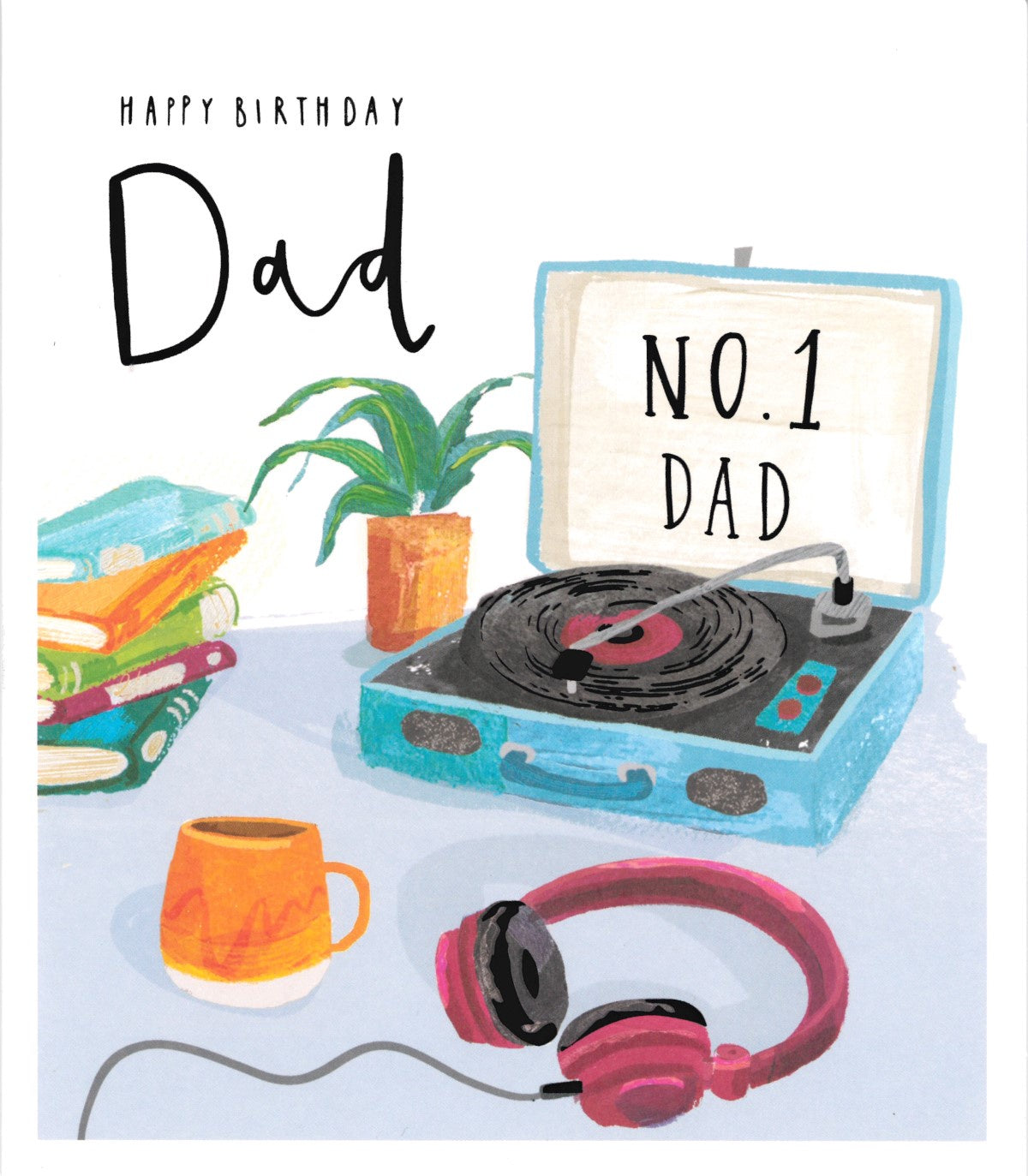 BIRTHDAY CARD DAD RECORD PLAYER & HEAPHONES