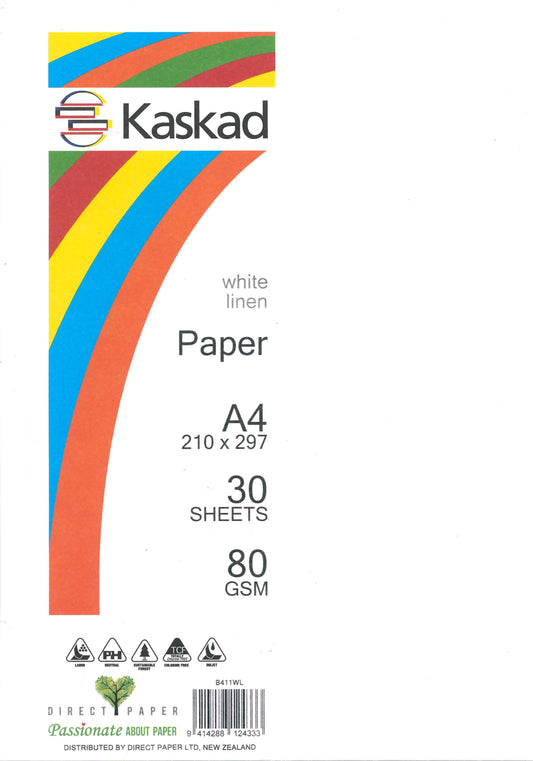 KASKAD A4 WHITE LINEN PAPER 30 SHEETS
