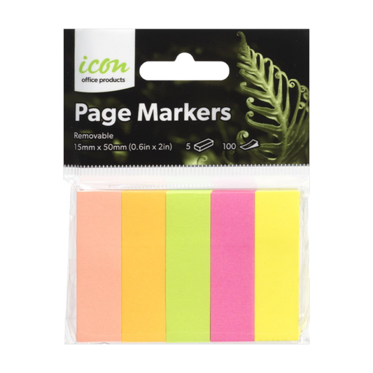 OKIN PAGE MARKERS 15X50MM 5 PACK