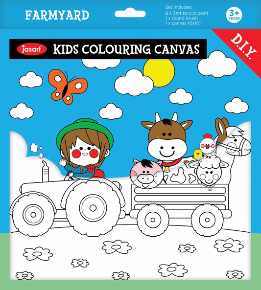 JASART TRACTOR RIDE COLOURING CANVAS & PAINT KIT