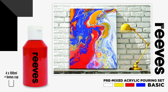 REEVES ACRYLIC PAINT POURING SET PRIMARY COLOURS