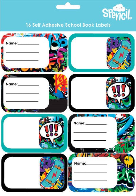 SPENCIL STREET ART SCHOOL BOOK LABELS PACK 16
