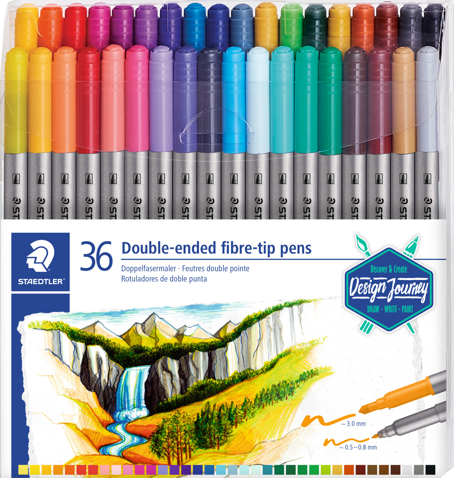 DESIGN JOURNEY DOUBLE-ENDED FIBRE TIP PENS 36 PACK