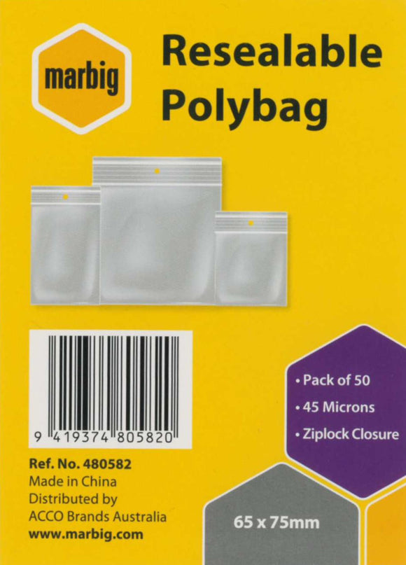 RESEALABLE POLYBAGS 65X75MM PACK 50