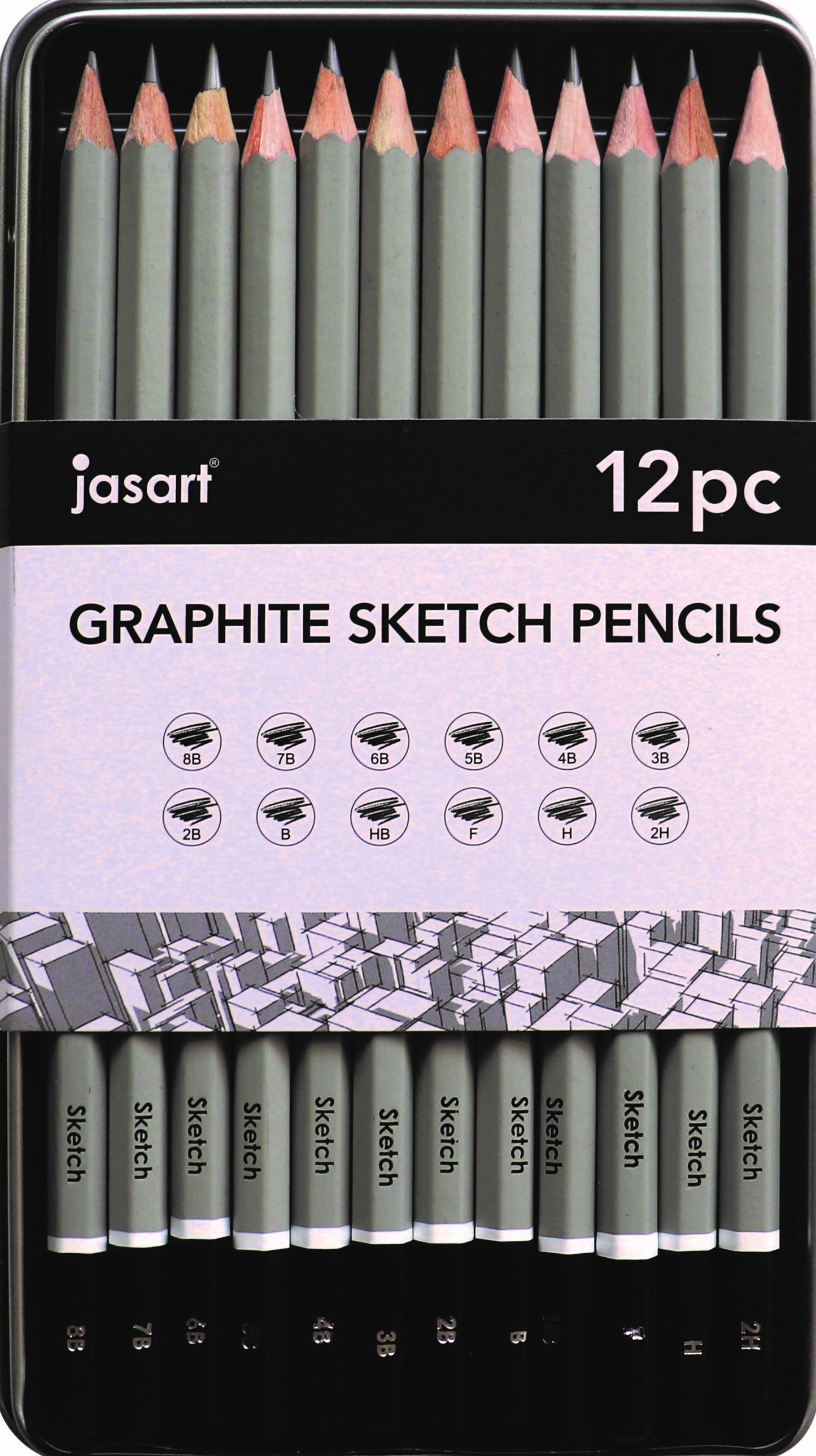 JASART SKETCH PENCILS IN TIN SET OF 12
