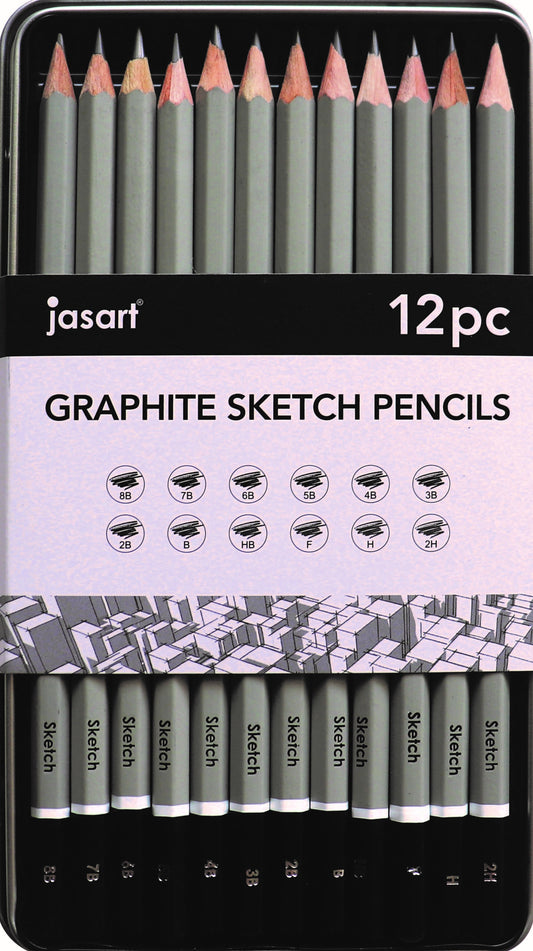 JASART SKETCH PENCILS IN TIN SET OF 12