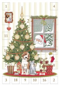 CHRISTMAS CARD ADVENT CALENDAR CAT & DOG UNDER TREE