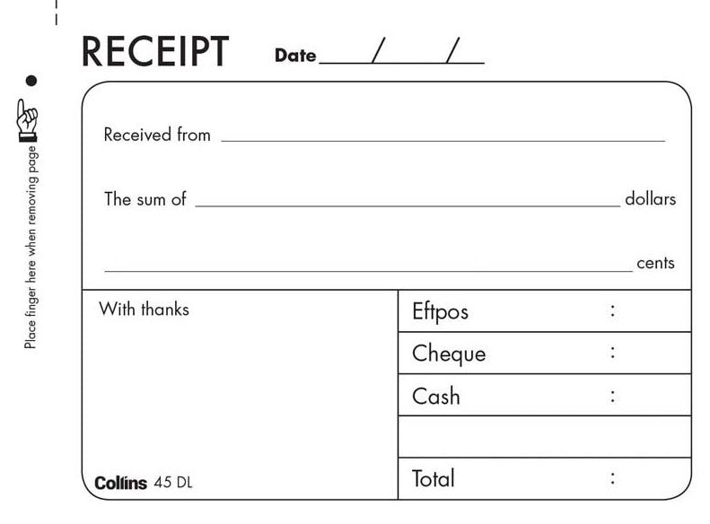 45/50DL 50 DUPLICATE RECEIPT BOOK - NO CARBON REQUIRED
