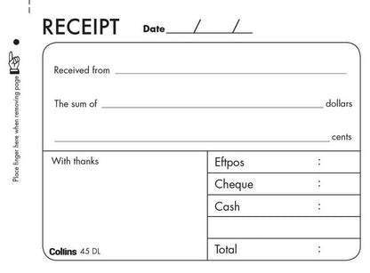 45/50DL 50 DUPLICATE RECEIPT BOOK - NO CARBON REQUIRED
