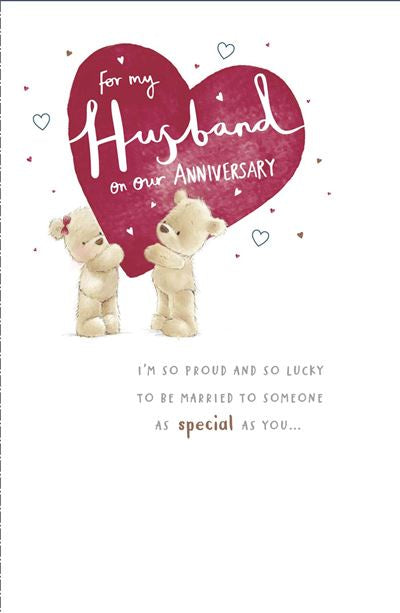 ANNIVERSARY CARD HUSBAND BEARS HOLDING HEART