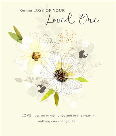 SYMPATHY CARD LOSS OF LOVED ONE WHITE FLOWERS