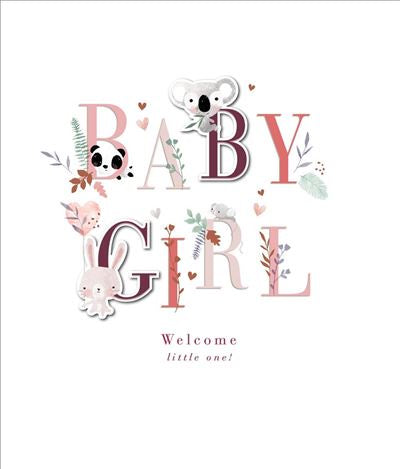 NEW BABY CARD BABY GIRL CUTE ANIMALS