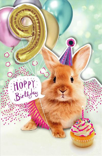 BIRTHDAY CARD 9TH RABBIT WITH CUPCAKE