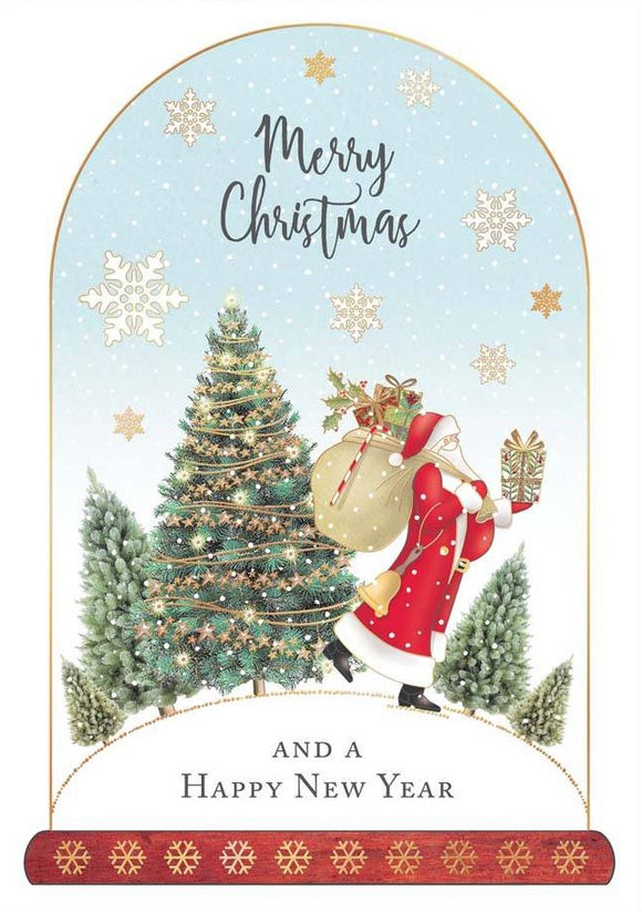 CHRISTMAS CARD SANTA WITH GOLD PRESENT