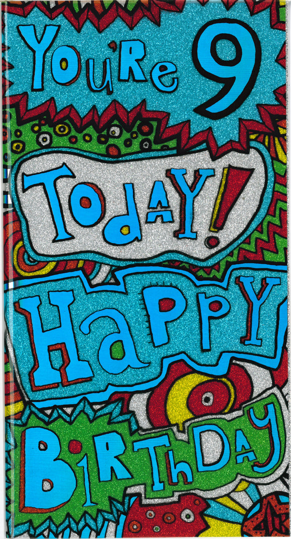 BIRTHDAY CARD 9TH QUIRKY LETTERING
