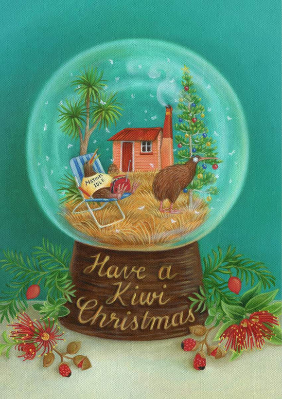 CHRISTMAS CARD WOLFKAMP & STONE KIWI SNOWGLOBE