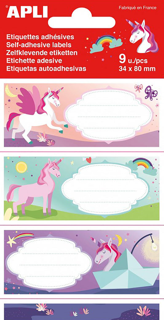 APLI BOOK LABELS UNICORNS 9PK