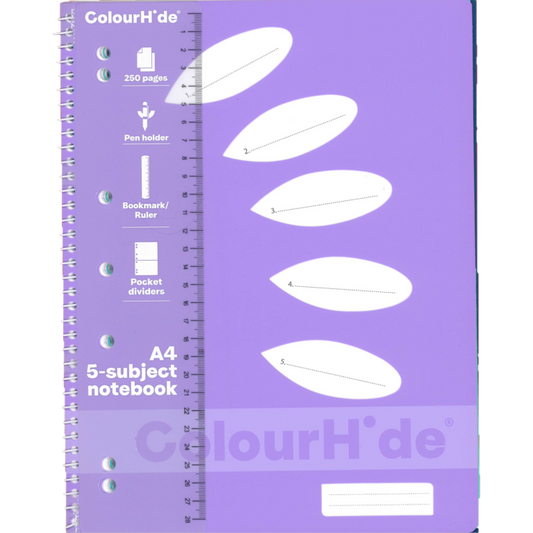 COLOURHIDE 5-SUBJECT A4 NOTEBOOK - LAVENDER