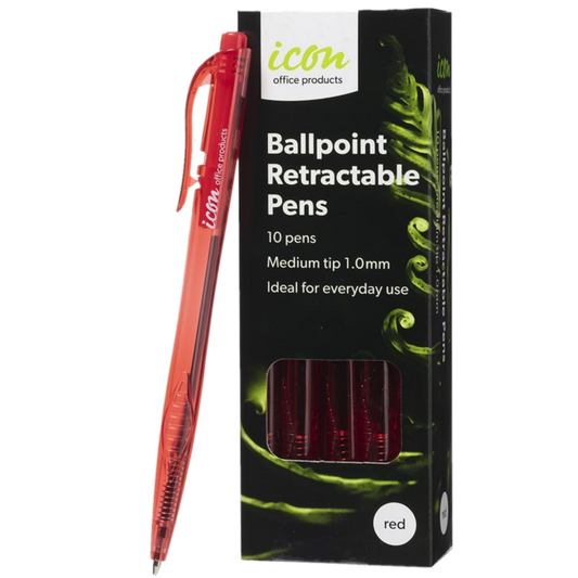 ICON 1.0MM RETRACTABLE BALLPOINT PENS RED BOX OF 10
