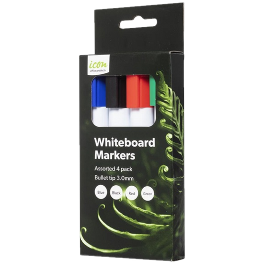ICON BULLET-TIP WHITEBOARD MARKERS PACK 4 ASSORTED