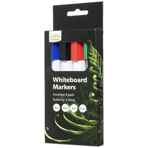 ICON BULLET-TIP WHITEBOARD MARKERS PACK 4 ASSORTED