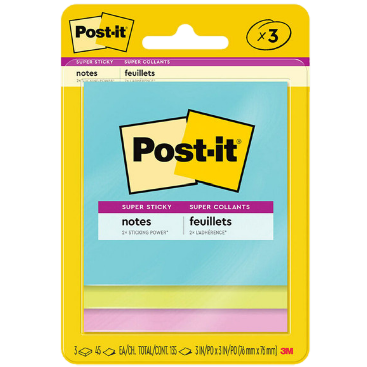 POST-IT SUPERNOVA SUPER STICKY NOTES 76X76MM PACK OF 3