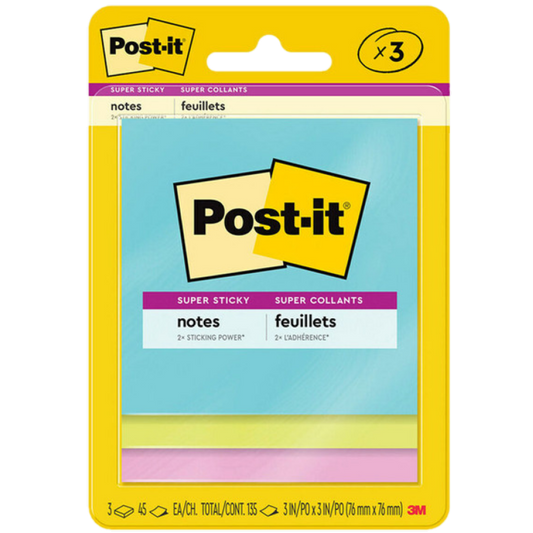 POST-IT SUPERNOVA SUPER STICKY NOTES 76X76MM PACK OF 3