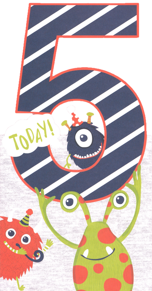 BIRTHDAY CARD 5TH HAPPY MONSTERS