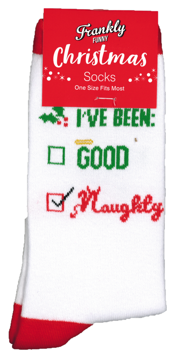 I'VE BEEN NAUGHTY, IT WAS WORTH IT FRANKLY FUNNY CHRISTMAS SOCKS