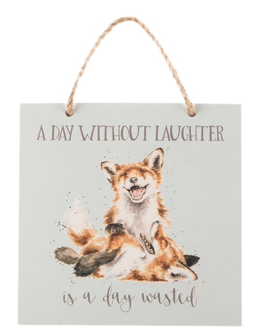 WRENDALE DESIGNS WOODEN PLAQUE 'A DAY WITHOUT LAUGHTER'