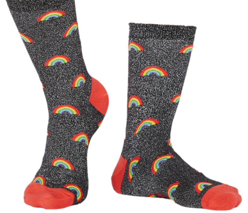 GLITTER OVER THE RAINBOW WOMENS CREW SHIMMER SOCKS