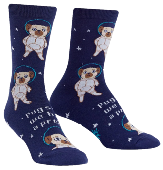 PUGSTON WE HAVE A PROBLEM WOMENS CREW SOCKS