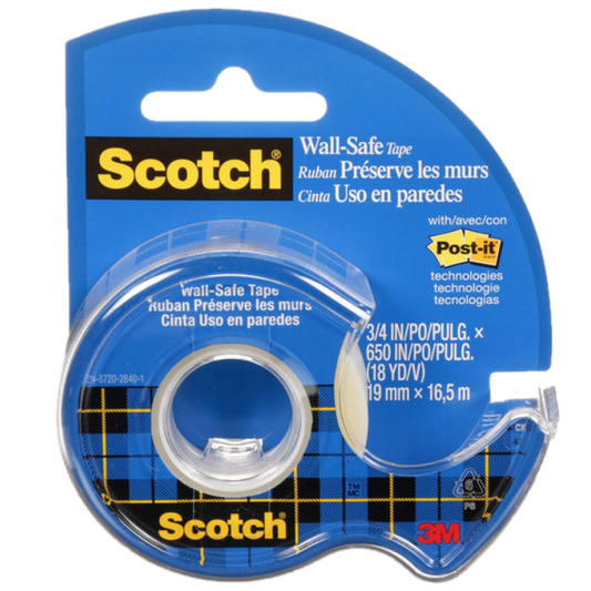 SCOTCH WALL-SAFE TAPE ON DISPENSER 19MMX16.5M