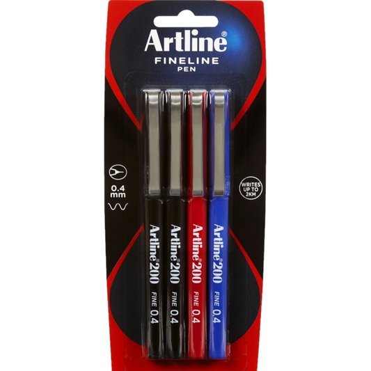 ARTLINE 200 FINELINER 0.4 ASSORTED 4 PACK